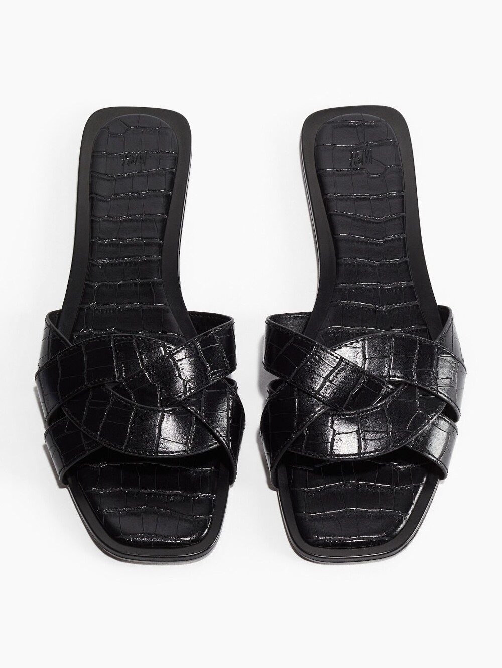 H&M Black Croc-Embossed Slide Mules Size EU 37
